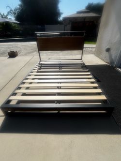 Metal and Wood Platform Bed Frame with Headboard