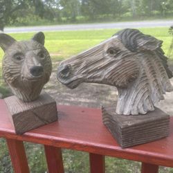 Carved Wood Bear and Horse Statues