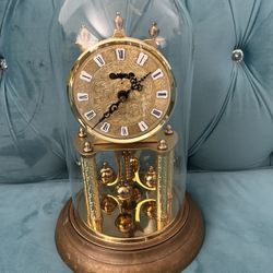 Vintage SCHATZ Germany Brass & Glass Dome 400 Day German Anniversary Shelf Clock