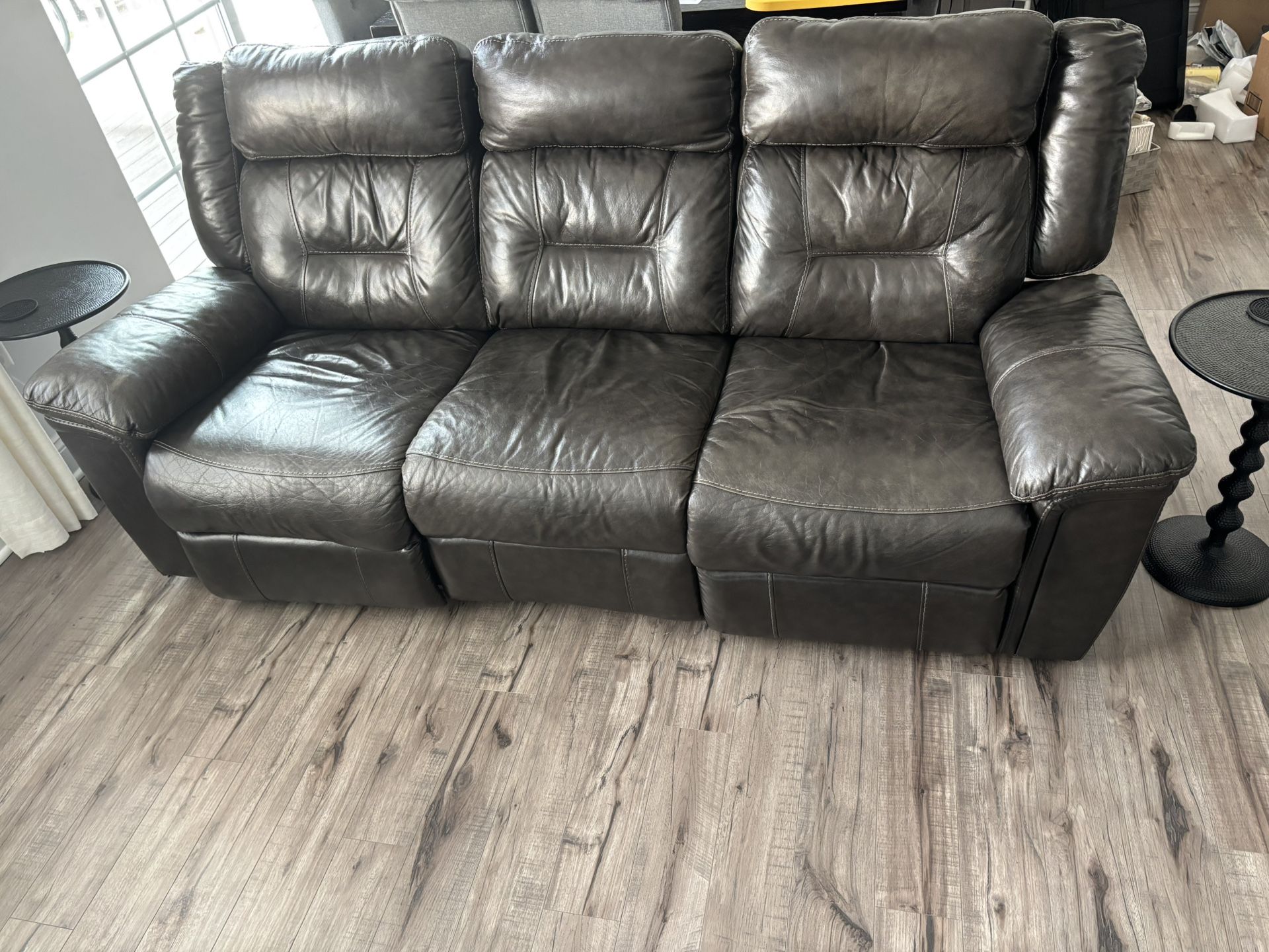 Leather Couch Reclining Dark Gray
