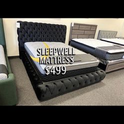 Queen Size Bed Frame With Pillow Top Mattress Included 
