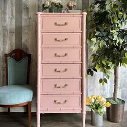 🌺 Newly Refinished Quality Henry Link Bali Hai Faux Bamboo Tall Dresser/ Details Below/ I Can Deliver 