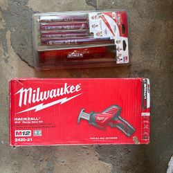 Brand new Milwaukee M18 Hackzall kit (includes battery, charger, and contractor bag) + Diablo 28-piece bi-metal reciprocating saw blade set — $260 OBO