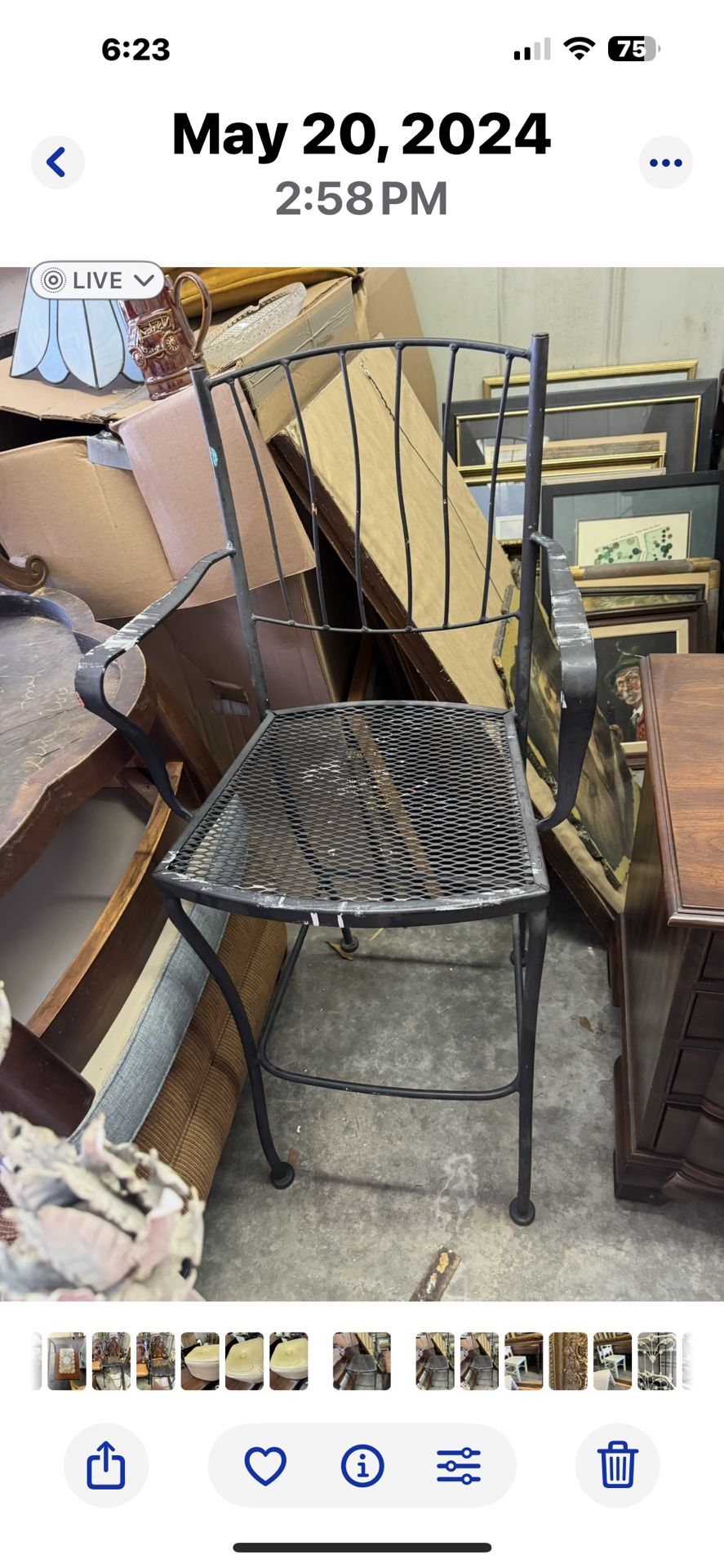 Pair Iron Woodard Aurora Tall High Back Stools 