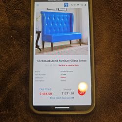 ACME OLIANA Blue Faux Leather Wingback Sofa