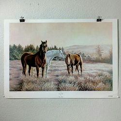 "Evening Rest" by Werner Rentsch, Unframed Print, Wall Art - Outer Print: 35"x23"  Image: 31.5"x20", - CASH ONLY,  PICKUP ONLY cowboy, horse 