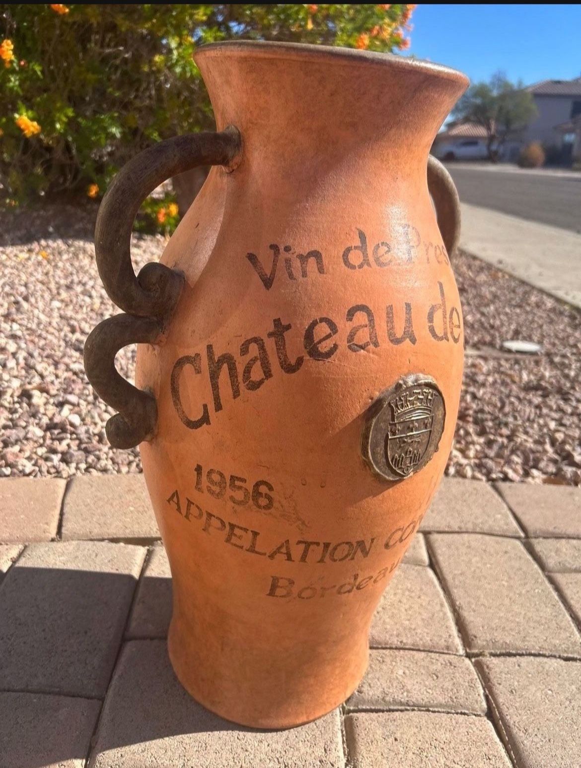 Vintage French Wine Pottery Floor Vase!