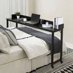 70.8'' Overbed Table with Wheels, Mobile Standing Workstation Laptop Cart for Queen Full Size Bed, B