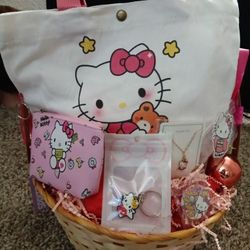 Hello kitty  14pc. Gift Set     Bag, Tote, wallet, Necklace ,Bracelet, Hair Clips, Keychain, Pin-on  Button, Sticker Sheet,Stampers,More