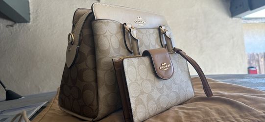 Coach Darcie Carryall Bag & Matching Georgie Slim Wallet Set - Khaki/Chalk