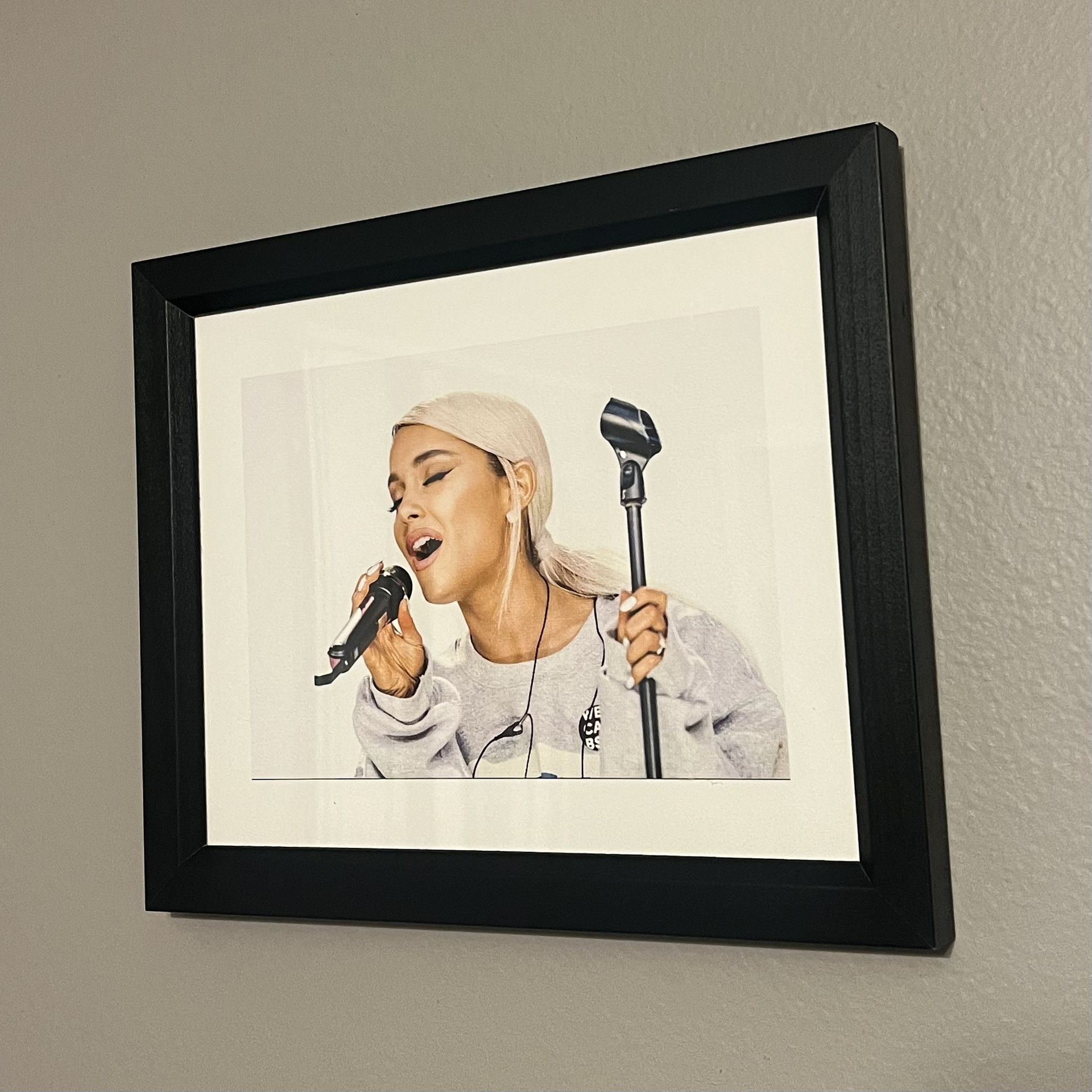 Ariana Grande Singing Music Celeb Black Framed Art Print 10”x12” Wall Home Decor