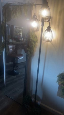 3-Light Industrial Cage Floor Lamp and mirror