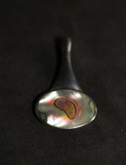 Horizontal 12x19mm Abilone Inlaid ATZ designed sterling silver 1.5" top to bottom drop pendant 3.2grams