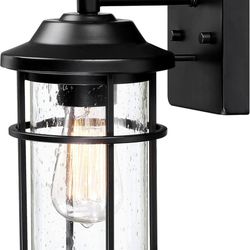 Outdoor Wall Lantern, Exterior Waterproof Wall Sconce Light Fixture, Anti-Rust Black Wall Mount Lighting with Seeded Glass Shade, Socket Front Porch