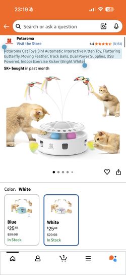 Potaroma Cat Toys 3in1 Automatic Interactive Kitten Toy, Fluttering Butterfly, Moving Feather, Track Balls, Dual Power Supplies, USB Powered, Indoor E