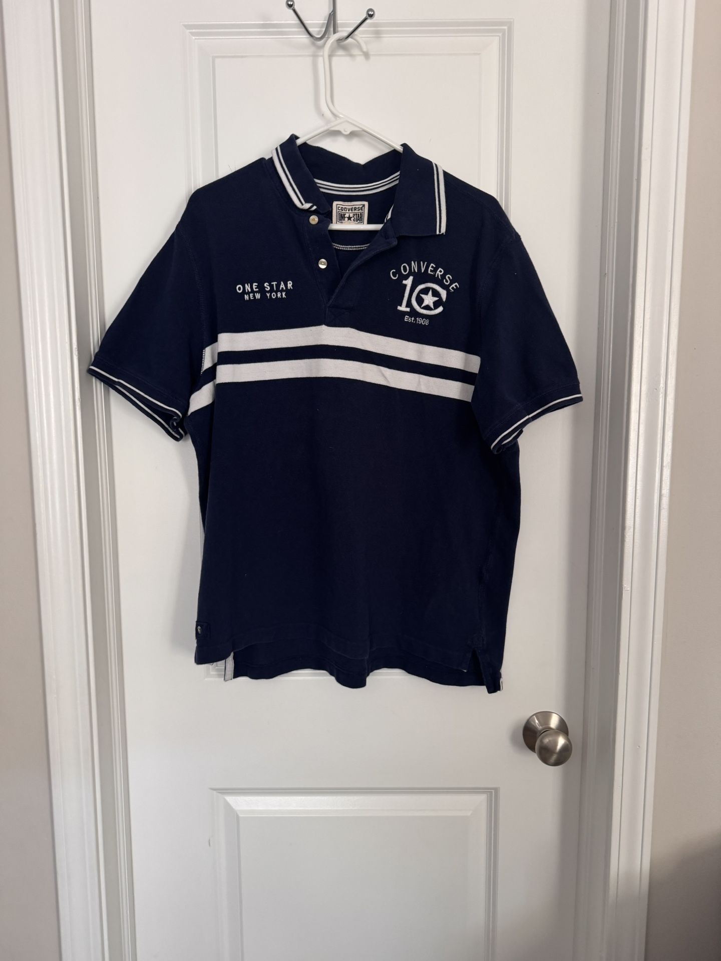 Converse Polo Shirt Xl Mens Blue Short Sleeve Preppy Cotton One Star Top