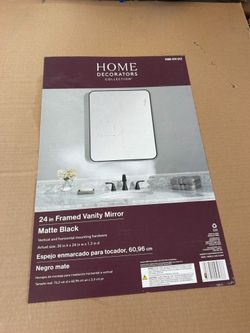 HOME DECORATORS COLLECTION® 1008 474 012 24 in Framed Vanity Mirror Matte Black Vertical and horizontal mounting hardware Actual size: 30 in h x 24 in