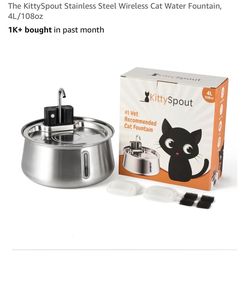 KittySpout Stainless Steel Wireless Cat Water Fountain 4L