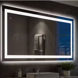 59x36 MIRROR Touch Button Bathroom Mirror 59 x 36 Switchable Color LED with Defogger