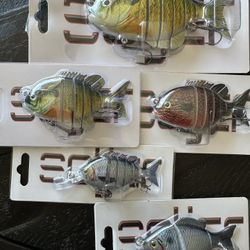 Dont ask if they are available. 5 pack of bass blue gill fishing lures.