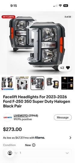 Ford F-250 F-350 Super Duty Headlights Black Pair