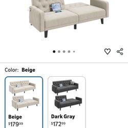 63" Convertible Couch Small Futon Sofa Bed with 2 USB Ports, Reclining Backrest & Removable Armrests