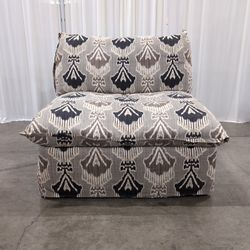 Gray Ikat Fabric Skirted Slipper Chair