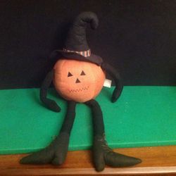 Spooked Halloween Vintage Pumpkin Man With Witch Hat Mantle/Shelf Sitter Weighted Bottom Fall Home Decor New
