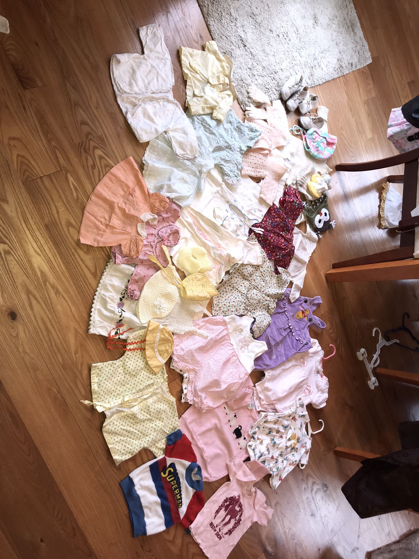 Lot of antique and vintage baby or doll clothing and shoes and bonnets 40 items!!!!!!