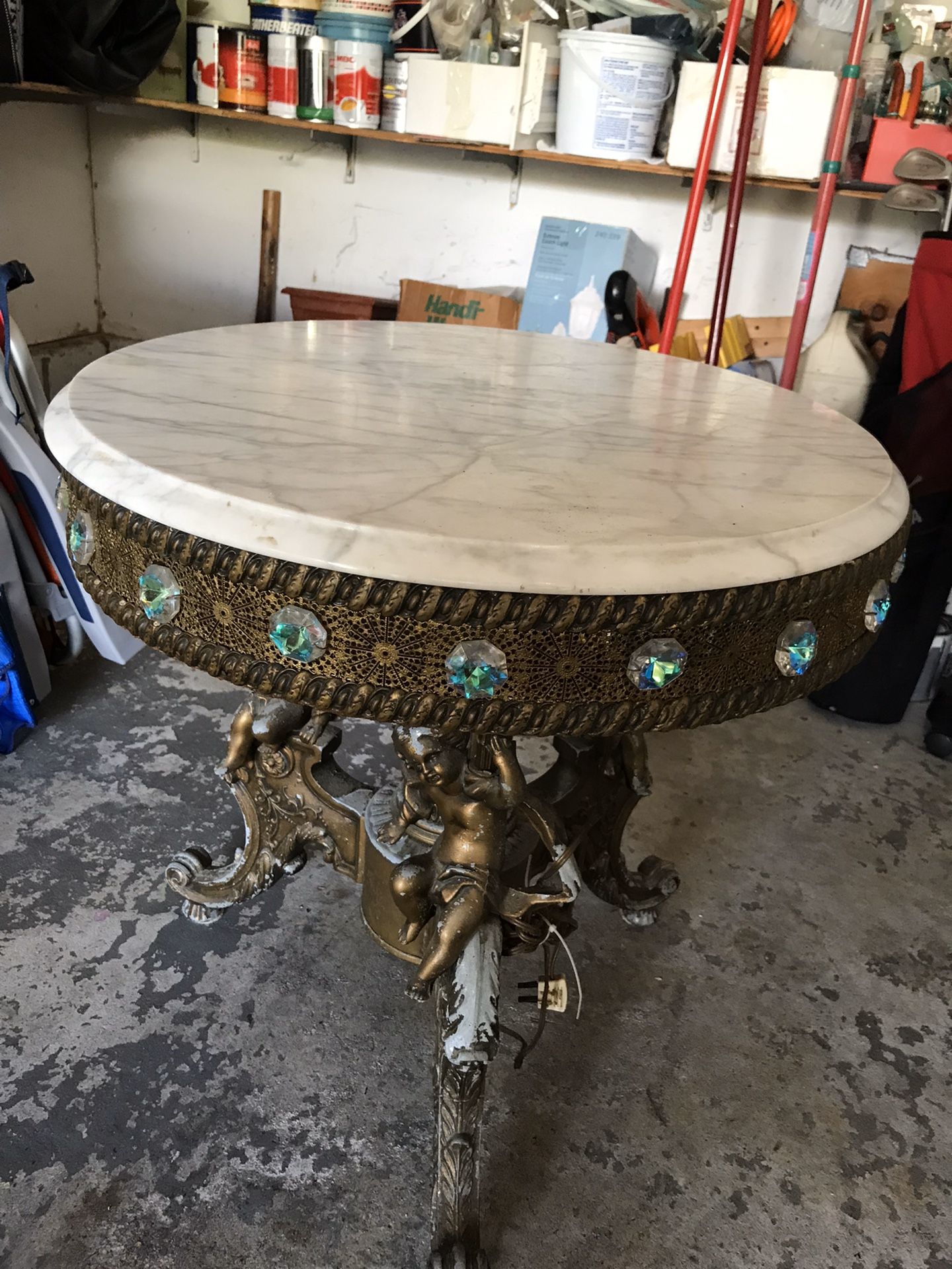 Vintage antique 24 inch round marble lighted up accent table