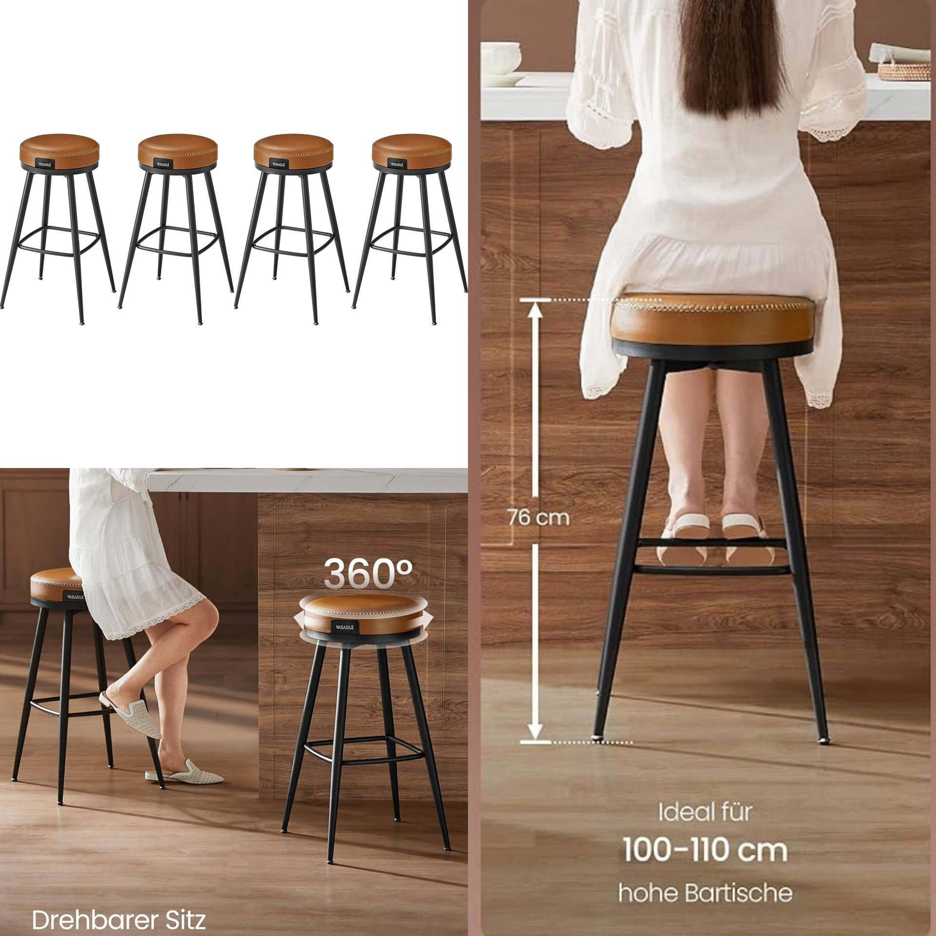 360° Swivel Bar Stools Set of4 Stool for Bar Table Faux Leather