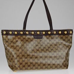 Gucci Beige/Ebony Crystal Canvas Babouska Medium Tote Bag