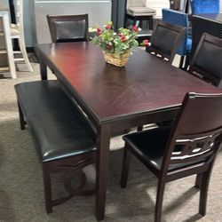 OM• $38 Initial • Brand New Ebony Dining Set Chairs And Bench