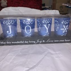 4BLUE GLASS SNOWFLAKE JOY CANDLE VOTIVES