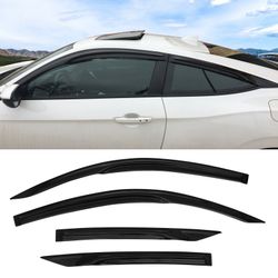 Fits 16-20 Honda Civic Coupe Mugen Style Window Visors Rain Deflectors Tape-On