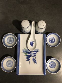 Pier 1 & Blue china set Salt and Pepper Shakers