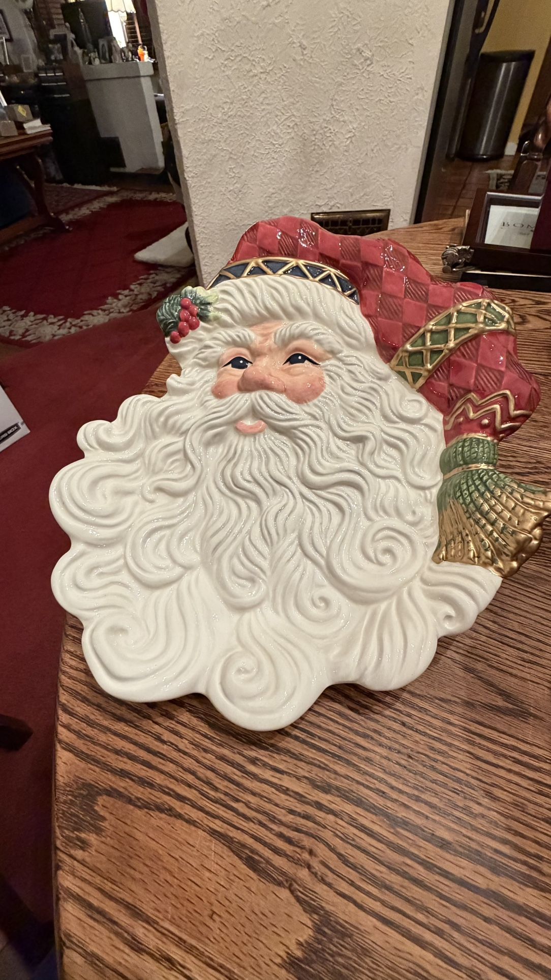 Fitz & Floyd Candy Lane Canape Plate Santa Claus Christmas Cookie Dish Open Box
