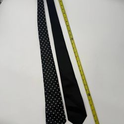 Kat Long 100% Silk Ties Lot 2 Black Polka Dot & Stripe Handmade