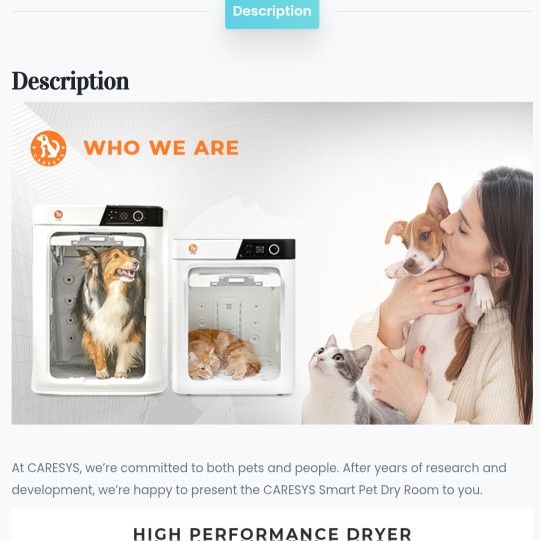CARESYS Smart Pet Dryer Box Grooming table
