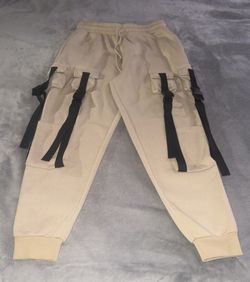 Tan Cargo Joggers with Belt Strap Accents – Size 1XL