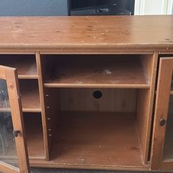 Wood TV Stand / Entertainment Center w/ Glass Doors – Solid & Stylish