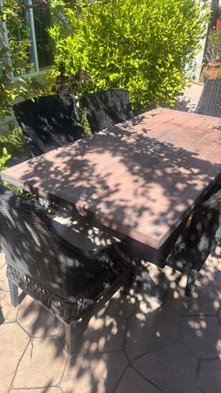 Outdoor Dining Table with 6 Wicker Chairs