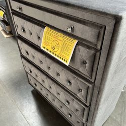 !!New!! 5-drawer Dresser  Upholstered Dresser Grey, Rectangular Dresser, Grey Dresser, Matching Chest And Nightstand are Available 