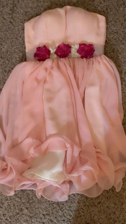 Pink Strapless Chiffon Mini Dress with Floral Detail