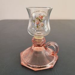 Hurricane Candle Holder Pink with Flowers on Globe 5"