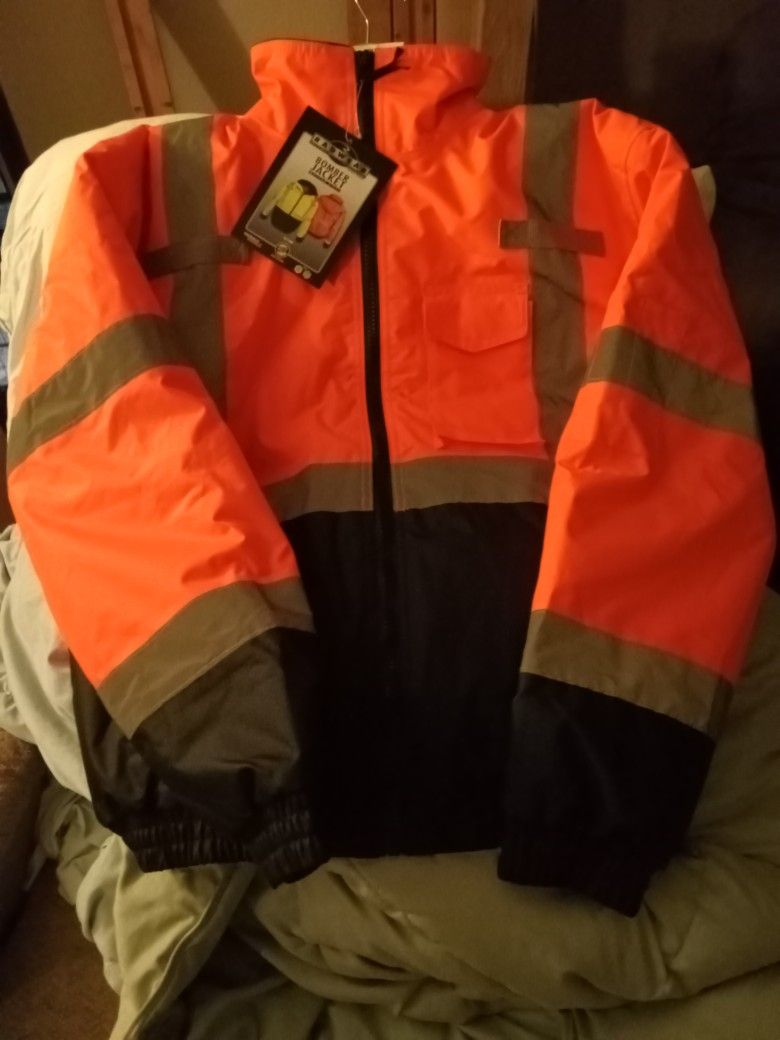 Radwear Bomber Jacket w/ High Visibility Reflective Tape/Orange/Black(Large)