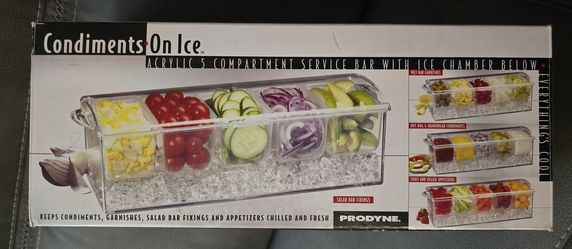 Ice Chilled Condiments Server 5 Section Fixings Bar Chiller Container By Prodyne