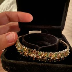 Multi-Tourmaline Bangle Bracelet - 7.25” - new!  in Platinum Over Sterling Silver