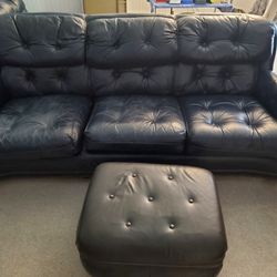 Real Leather Blue Couch & Chair
