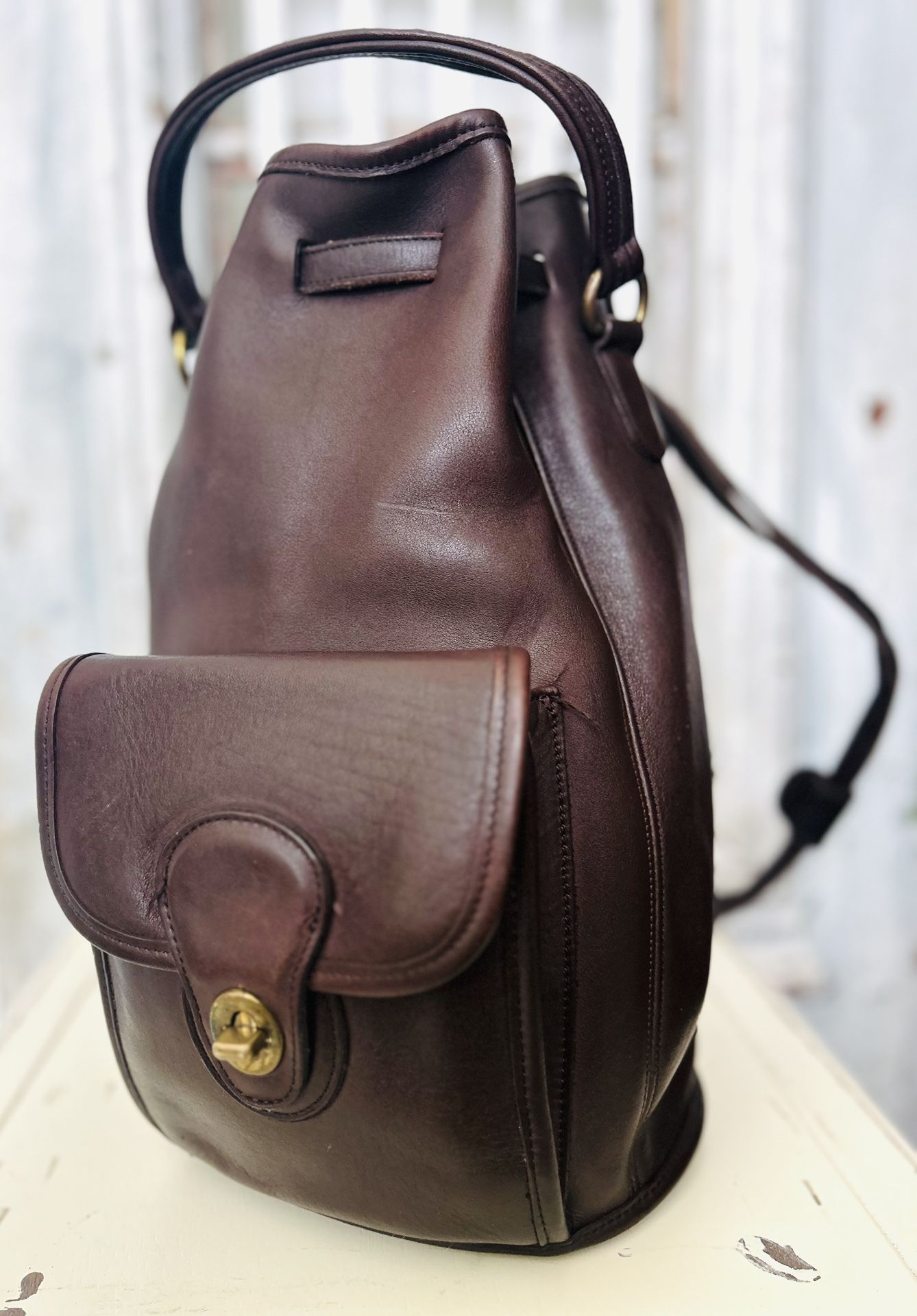 COACH Vintage 9992 Dark Brown Leather Handle Large Sling Backpack Large Bag